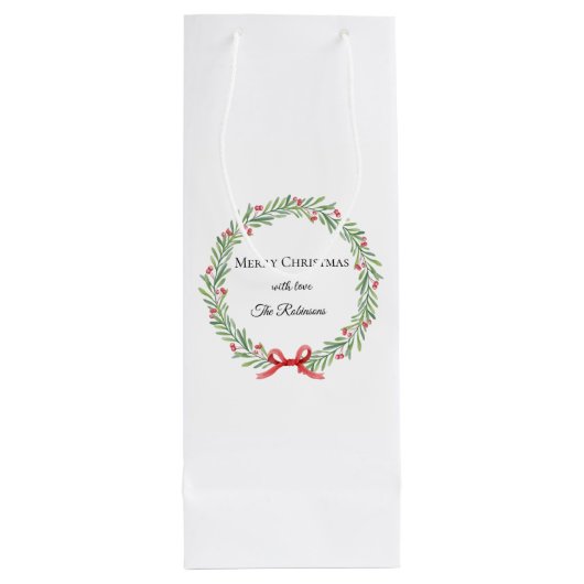 Botanische Kerstkrans Moderne Script Wijn Cadeautas (Achterkant)