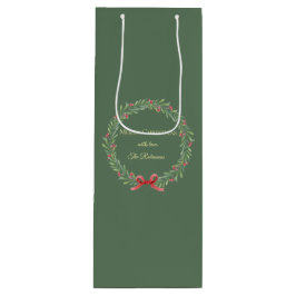 Botanische Kerstkrans Moderne Script  Wijn Cadeautas
