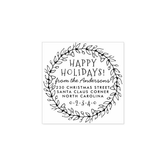 Botanische Kerstkrans Naam & Retouradres Rubberstempel (Afrduk)