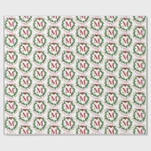 Botanische Kerstkrans Rode Monogram Kerstmis Cadeaupapier (Vlak)
