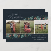 Botanische Kerstmis Drie Fotoliefkerkerst Feestdagenkaart (Voorkant / Achterkant)