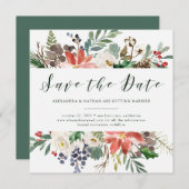 Botanische Kerstmis | Kerst Script Save the Date Kaart (Voorkant / Achterkant)