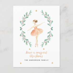 botanische kerstmis met waterverf van ballerina briefkaart