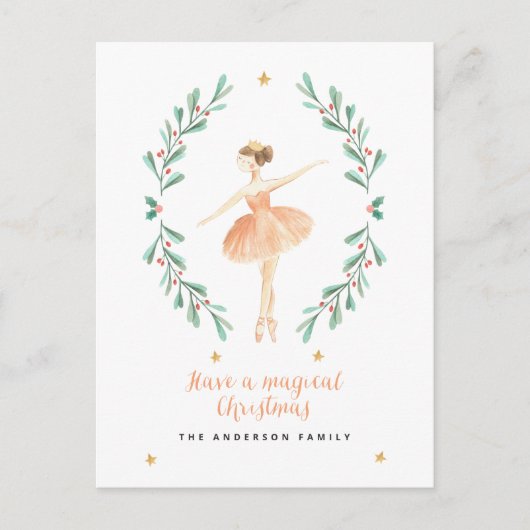 botanische kerstmis met waterverf van ballerina briefkaart (Voorkant)
