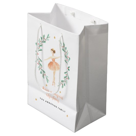 botanische kerstmis met waterverf van ballerina medium cadeauzakje (Voorkant Gekanteld)