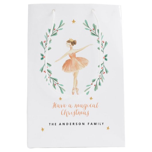 botanische kerstmis met waterverf van ballerina medium cadeauzakje (Voorkant)