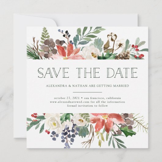 Botanische Kerstmis | Vakantie Foto Save the Date Kaart (Voorkant)