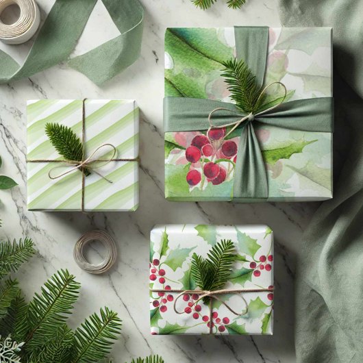 Botanische kerstWaterverf Inpakpapier Vel