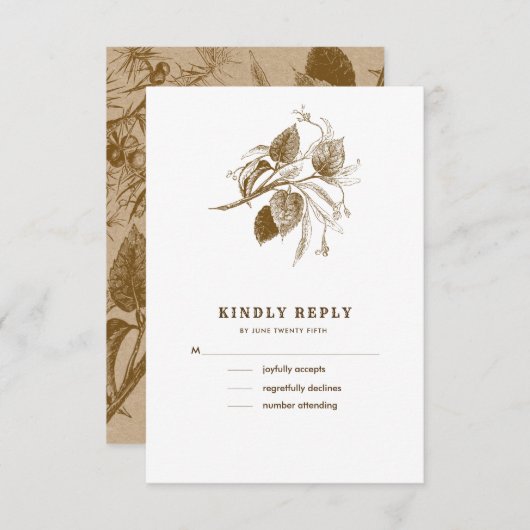 Botanische ketch Kraft Paper Weddenschap RSVP-Kaar Kaart (Voorkant / Achterkant)