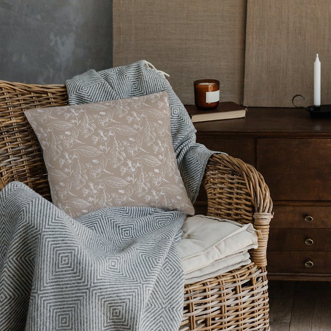 Botanische Khaki Beige laat een kunstpatroon over Kussen (Creator heeft geüpload)