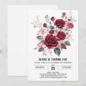 Botanische Kinderen Bourgogne Bloemen Verjaardag Kaart (Voorkant / Achterkant)