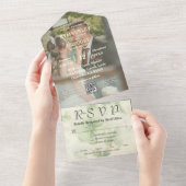 Botanische Klaver Groene Chartreuse Foto QR Code All In One Uitnodiging (Afscheurbaar)