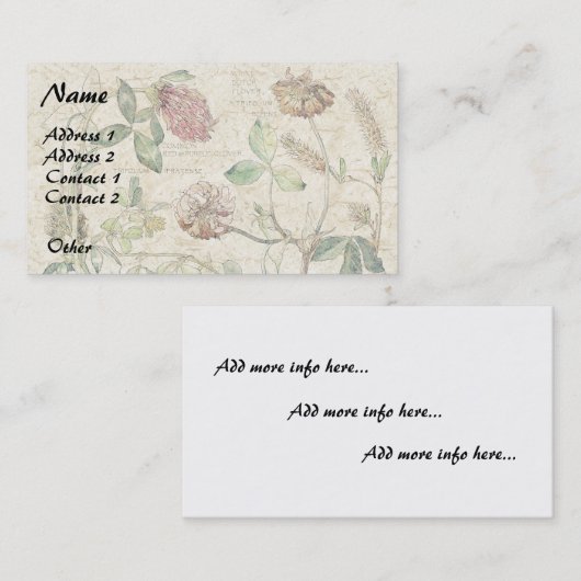 Botanische klaver Visitekaartjes van wilde bloemen (Voorkant / Achterkant)