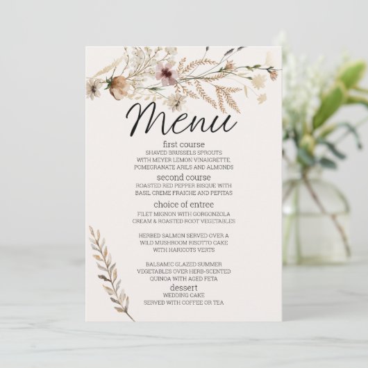  botanische kleine Floral-Romantische bruiloft Menu (Staand voorkant)