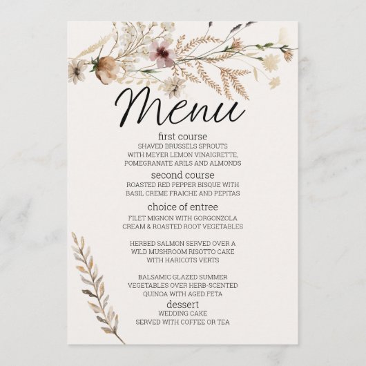  botanische kleine Floral-Romantische bruiloft Menu (Voorkant)
