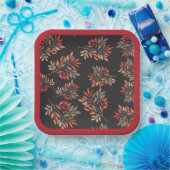 Botanische kleurrijke herfst laat donker  papieren bordje (Feest)