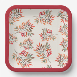 Botanische kleurrijke herfst laat ivoor  papieren bordje