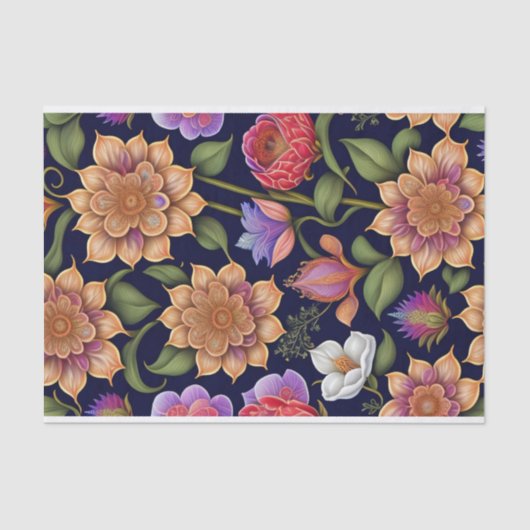 Botanische kleurrijke vloerpannen tissuepapier (Voorkant)