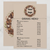Botanische Koffieboon Krans Aangepast Logo Menu (Voorkant / Achterkant)