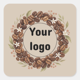 Botanische Koffieboon Krans Aangepast Logo Vierkante Sticker