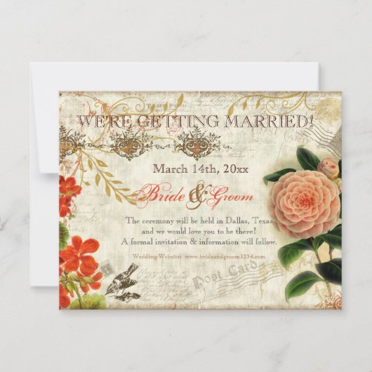 Botanische Kolibrie Camellia Bewaar de datum Save The Date (Voorkant)