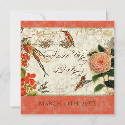 Botanische Kolibrie Camellia Save the Date Kaart (Achterkant)