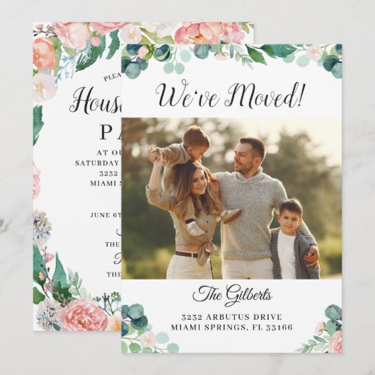 Botanische koraal Floral Housewarming Party Foto Kaart (Voorkant / Achterkant)