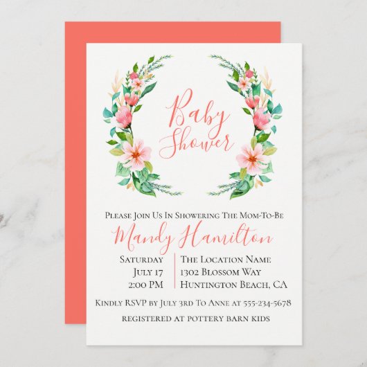 Botanische Koraaleiland krans Baby shower Kaart (Voorkant / Achterkant)