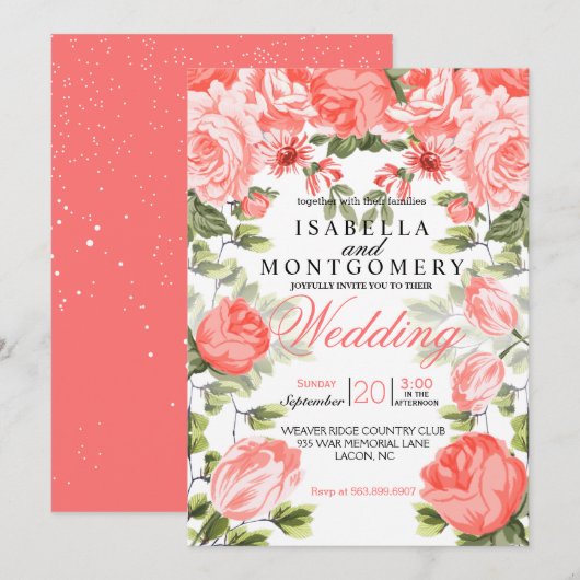 Botanische koraalkoraalbruiloft kaart (Voorkant / Achterkant)