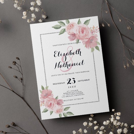 Botanische koraalroze groene florampersand bruilof kaart