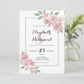 Botanische koraalroze groene florampersand bruilof kaart (Staand voorkant)