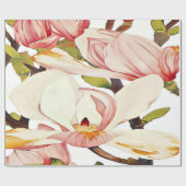 Botanische koraalroze Magnolia Flowers Floral Art Cadeaupapier (Vlak)