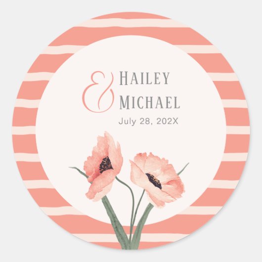 Botanische koraalstrepen ronde sticker (Voorkant)