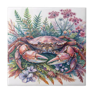Botanische krab Zee Life Waterverf Tegeltje