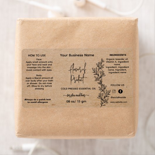 Botanische Kraft Essentiële Olie Fles Label (Insitu)