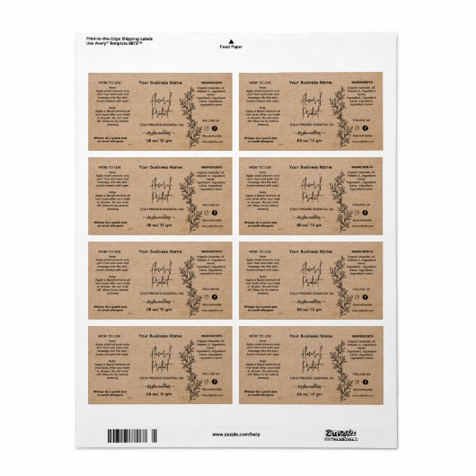 Botanische Kraft Essentiële Olie Fles Label (Full Sheet)