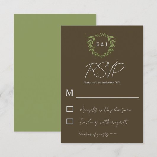 Botanische krans aardetone bruiloft RSVP kaartje (Voorkant / Achterkant)