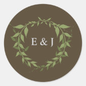 Botanische krans aardetonen bruiloft ronde sticker (Voorkant)