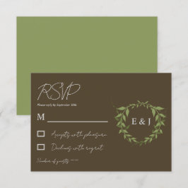 Botanische krans aardetonen bruiloft RSVP kaartje