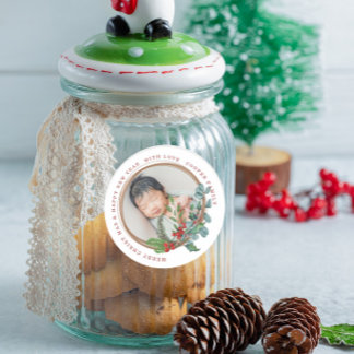 Botanische krans baby eerste kerst ronde sticker