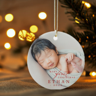 Botanische krans baby eerste kerstmis keramisch ornament