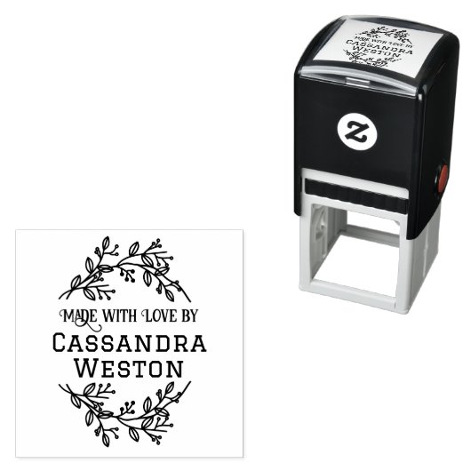 Botanische krans bessen "gemaakt met liefde door" zelfinktende stempel (In situ)