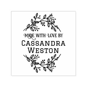 Botanische krans bessen "gemaakt met liefde door"  zelfinktende stempel