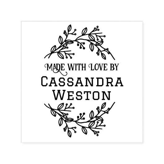 Botanische krans bessen "gemaakt met liefde door"  zelfinktende stempel (Design)