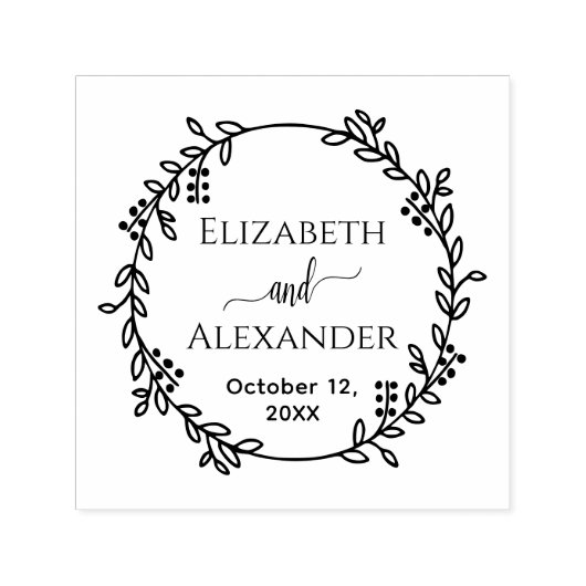 Botanische krans bruid bruidegom namen datum bruil zelfinktende stempel (Design)