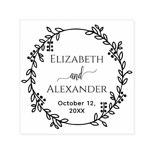 Botanische krans bruid bruidegom namen datum bruil  zelfinktende stempel (Design)