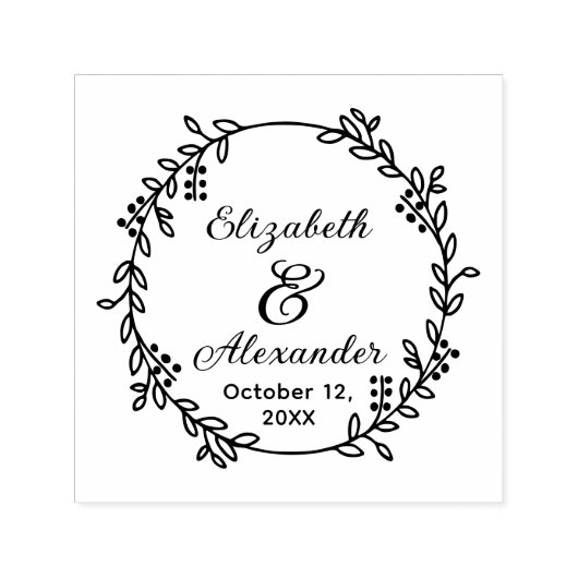Botanische krans bruid bruidegom namen datum SC br Zelfinktende Stempel (Design)