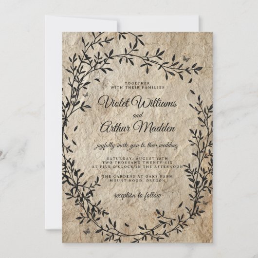 botanische krans bruiloft uitnodiging (Voorkant)