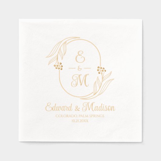 Botanische Krans Custom bruiloft Initialen Folie Servetten (Voorkant)