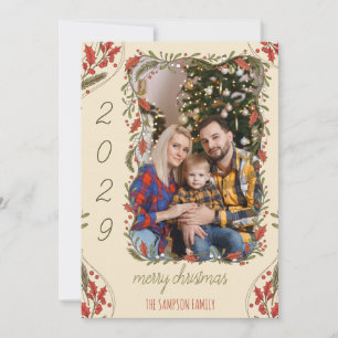 Botanische krans – Custom Family Foto Kerstmis Feestdagenkaart